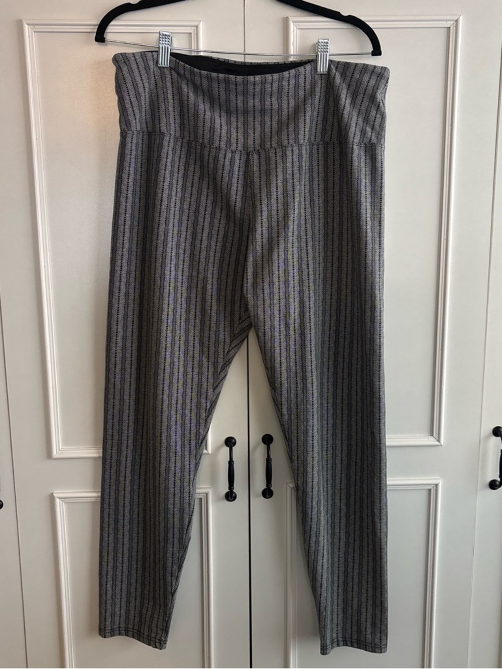 Gray Pinstripe Straight-Leg Knit Pants